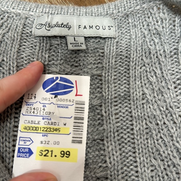 Absolutely Famous Gray Cardigan with design, L - Picture 4 of 5